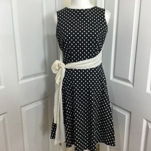 Karen Warren Black Linen Polka Dot Belted Dress